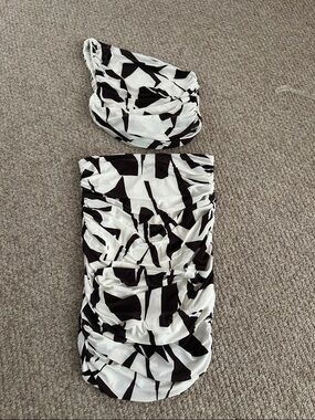 Express One-Shoulder Black and White Ruched Dress